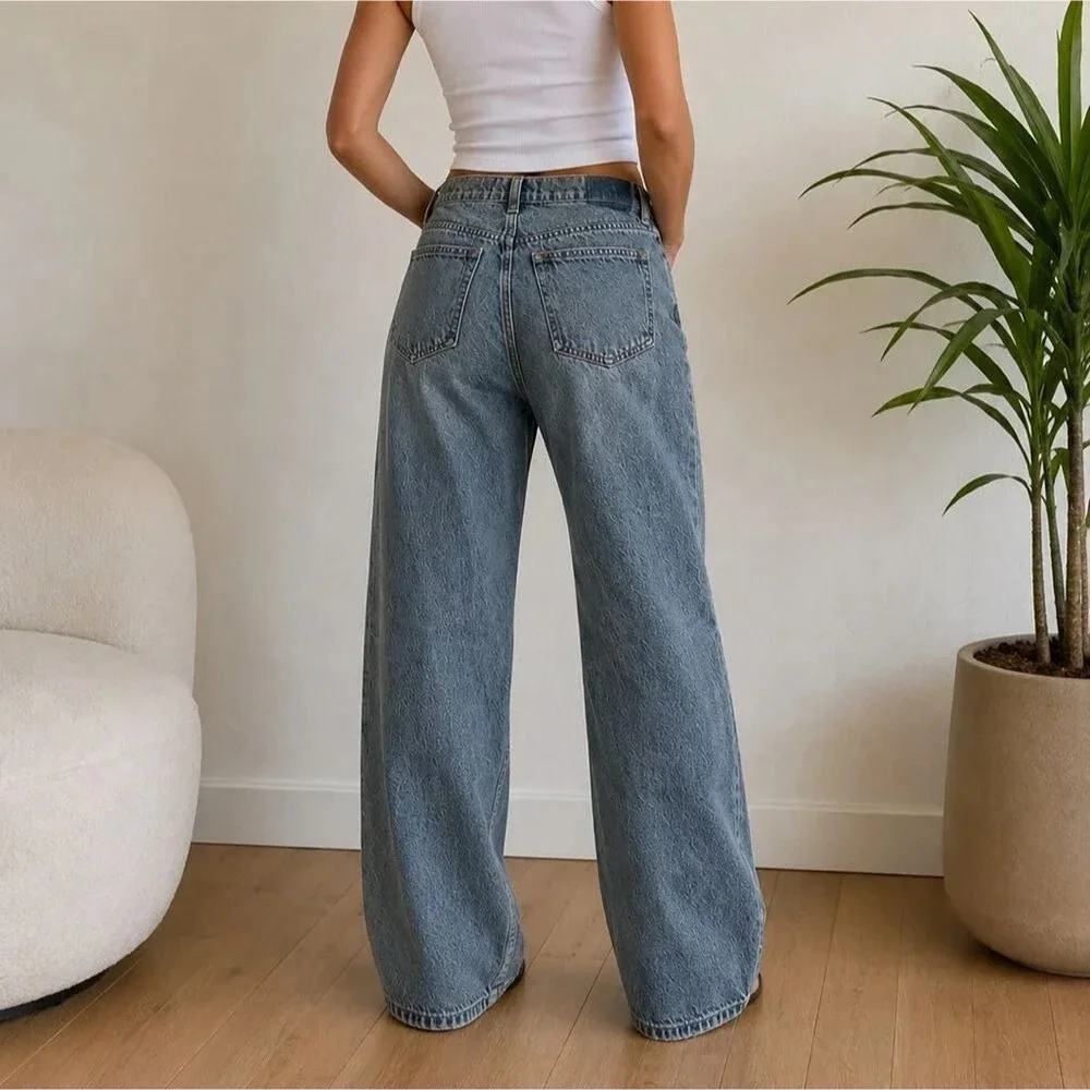 NWT Abercrombie & Fitch The Loose High Rise Wide Leg Jeans Medium Wash Size 27/4 - Picture 2 of 10